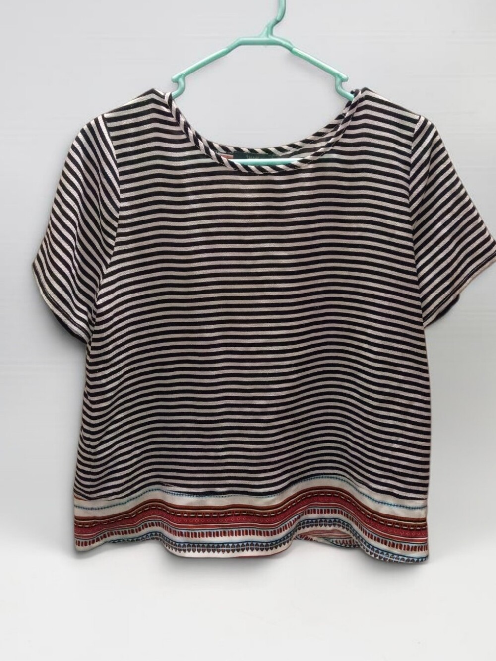 THML B&W Striped Short-Sleeve Boxy Fit Tee with Contrasting Hem And Back Design